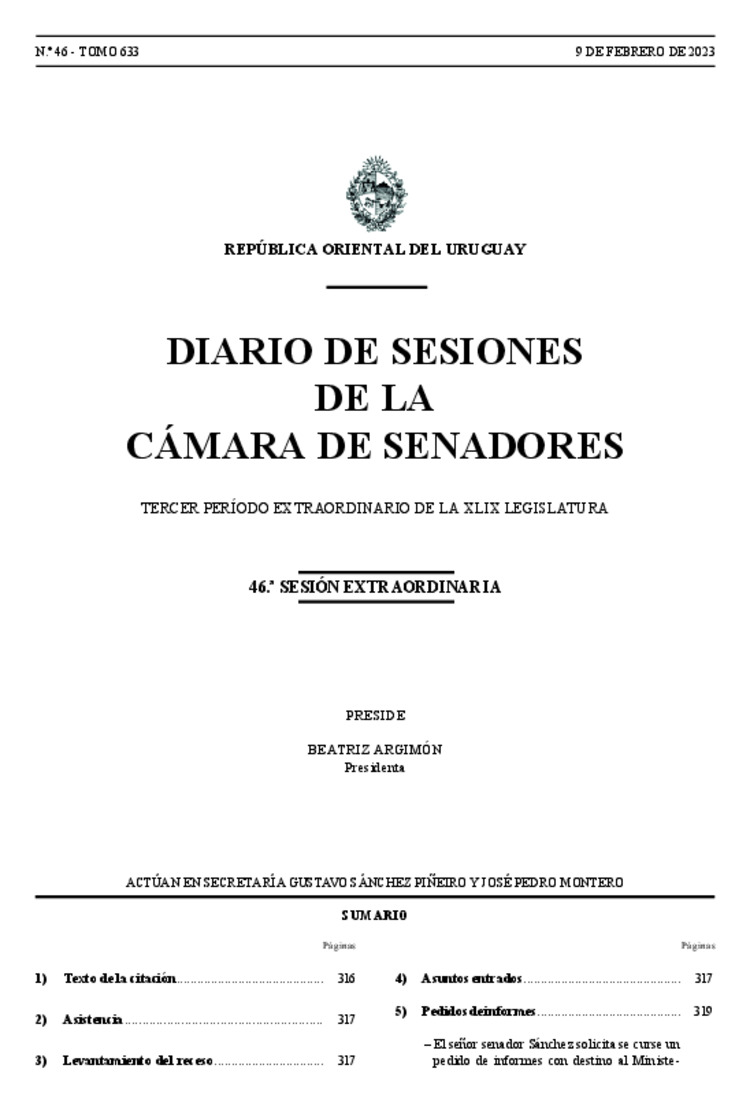 DIARIO DE SESIONES DE LA CAMARA DE SENADORES del 09/02/2023
